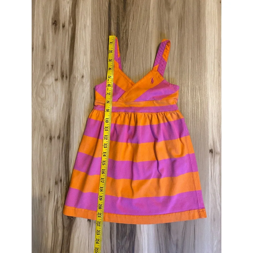 Ralph Lauren Girls Pink Orange Striped Cotton Jersey Sun Dress 3T Sleeveless